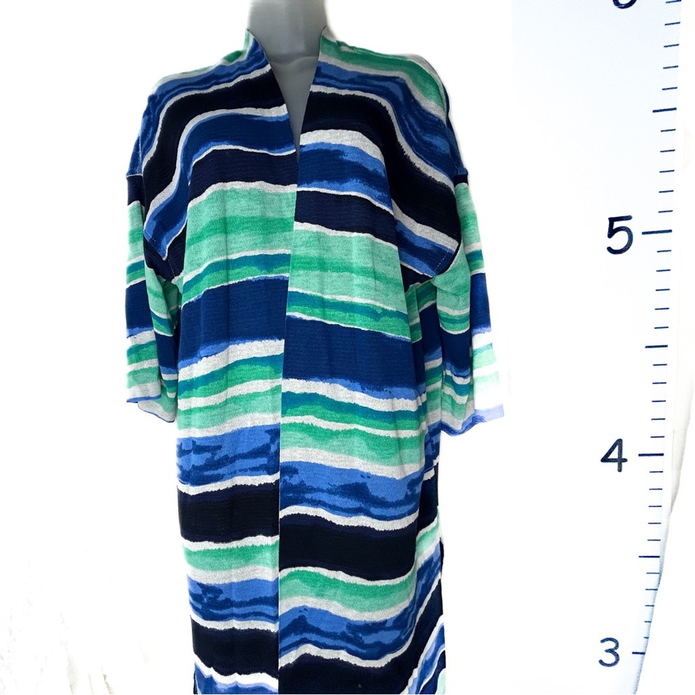Chico's Travelers Blue Striped Cardigan Size 2 US Large